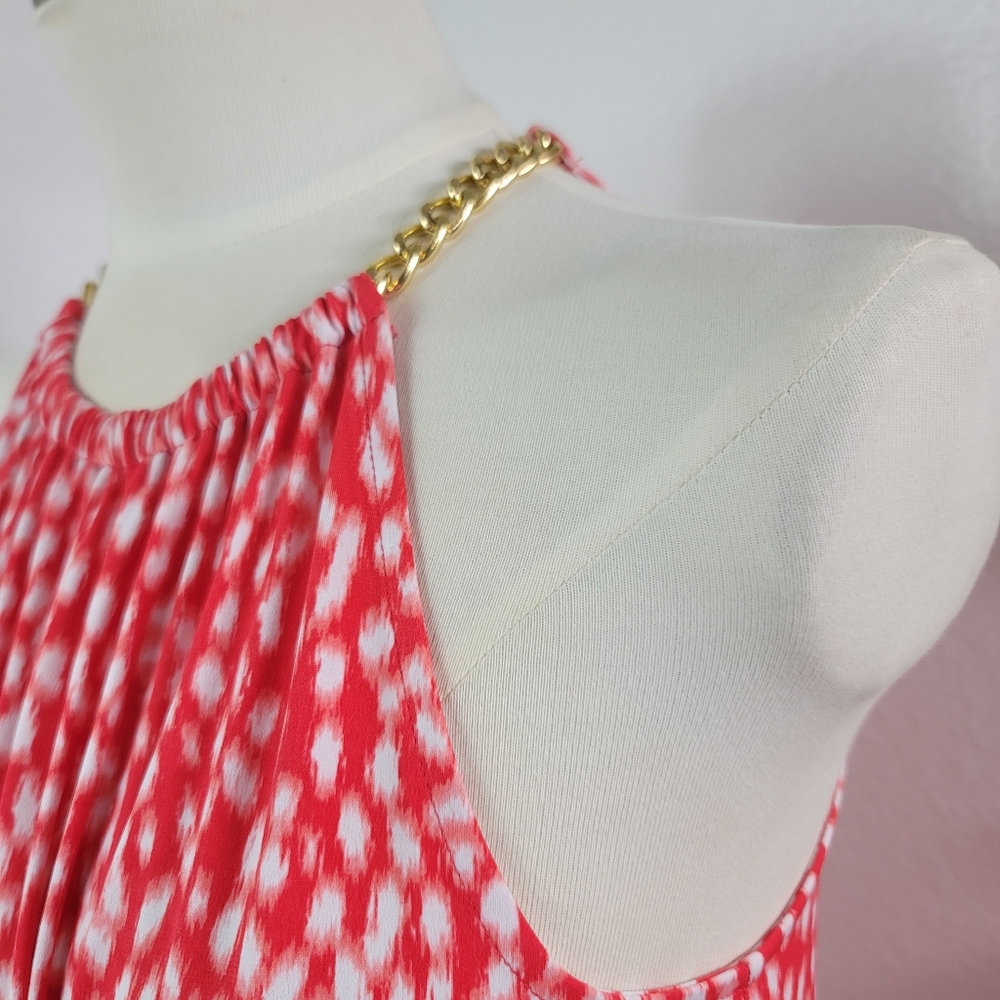 MICHAEL KORS CORAL & WHITE CHAIN NECK SLEEVELESS STRETCH DRESS SZ: M - Picture 14 of 16